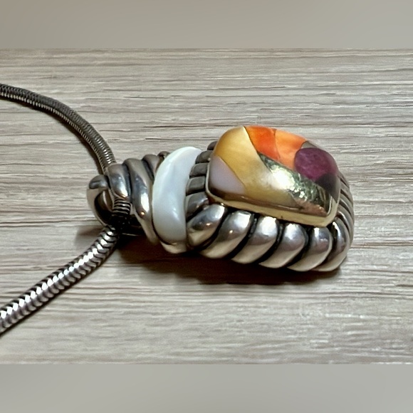 Asch Grossbardt Sterling Silver & 18K Gold Spiny Oyster Pendant With Necklace - Picture 5 of 7